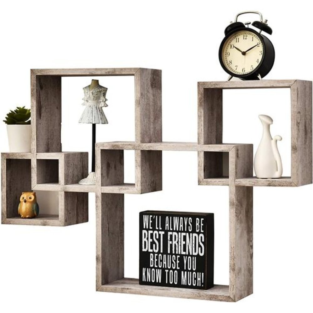 4 Cube Intersecting Shelves Easy-to-Assemble Floating Wall Mount Shelves Bedroom - Picture 1 of 4
